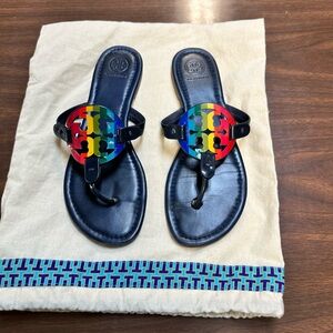 Tory Burch rainbow sandals with dust bag.